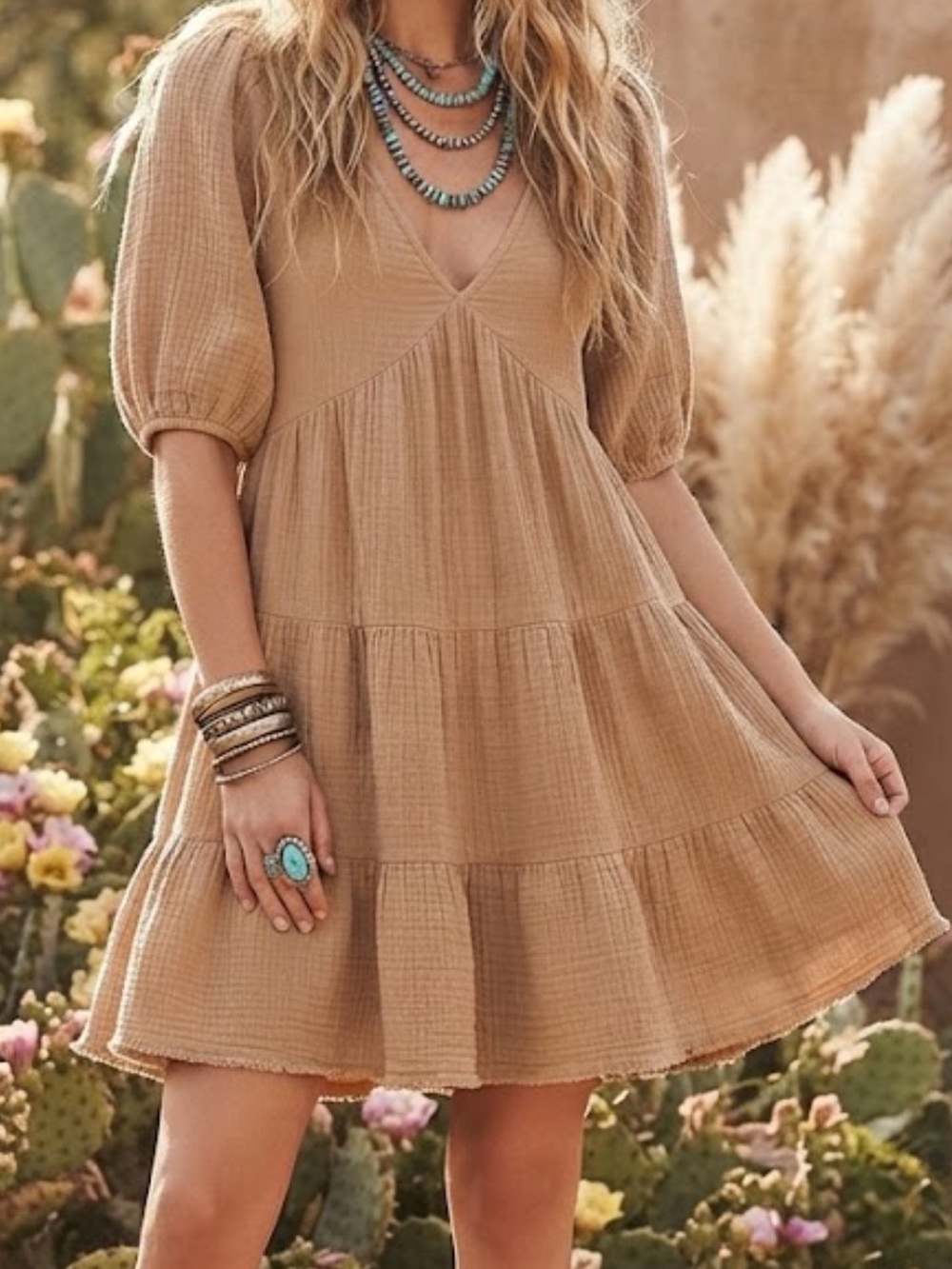 Aerie Gauzy Dress XS Sandalwood Cotton Gauze Boho Mini